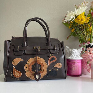 Boho leather bag Brown leather purse with floral design